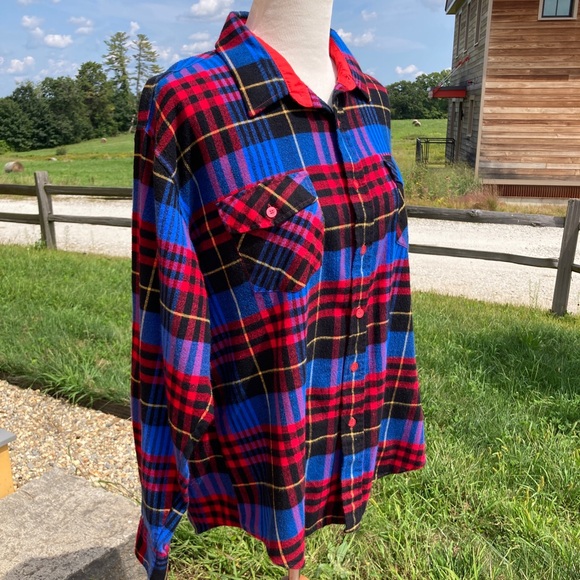 Vintage Electric Blue Plaid Flannel Shirt Pine Grove - Picture 5 of 16